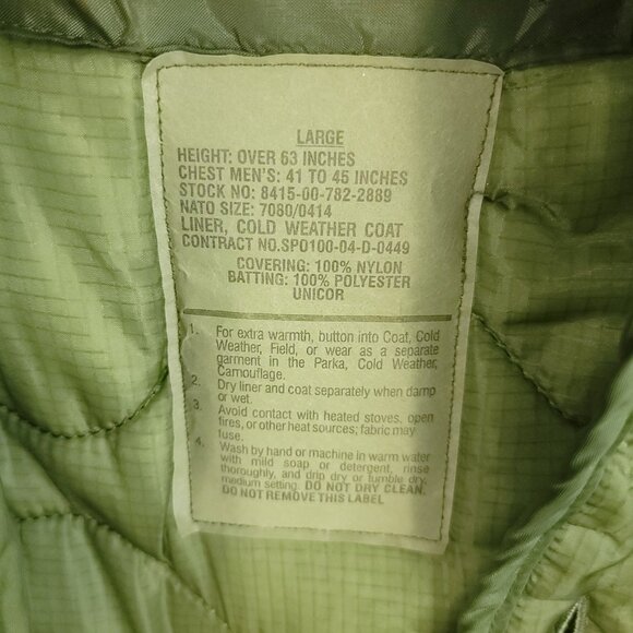 Vtg Military Liner Cold Weather Coat Men's Large Olive Drab Distressed - Picture 2 of 8